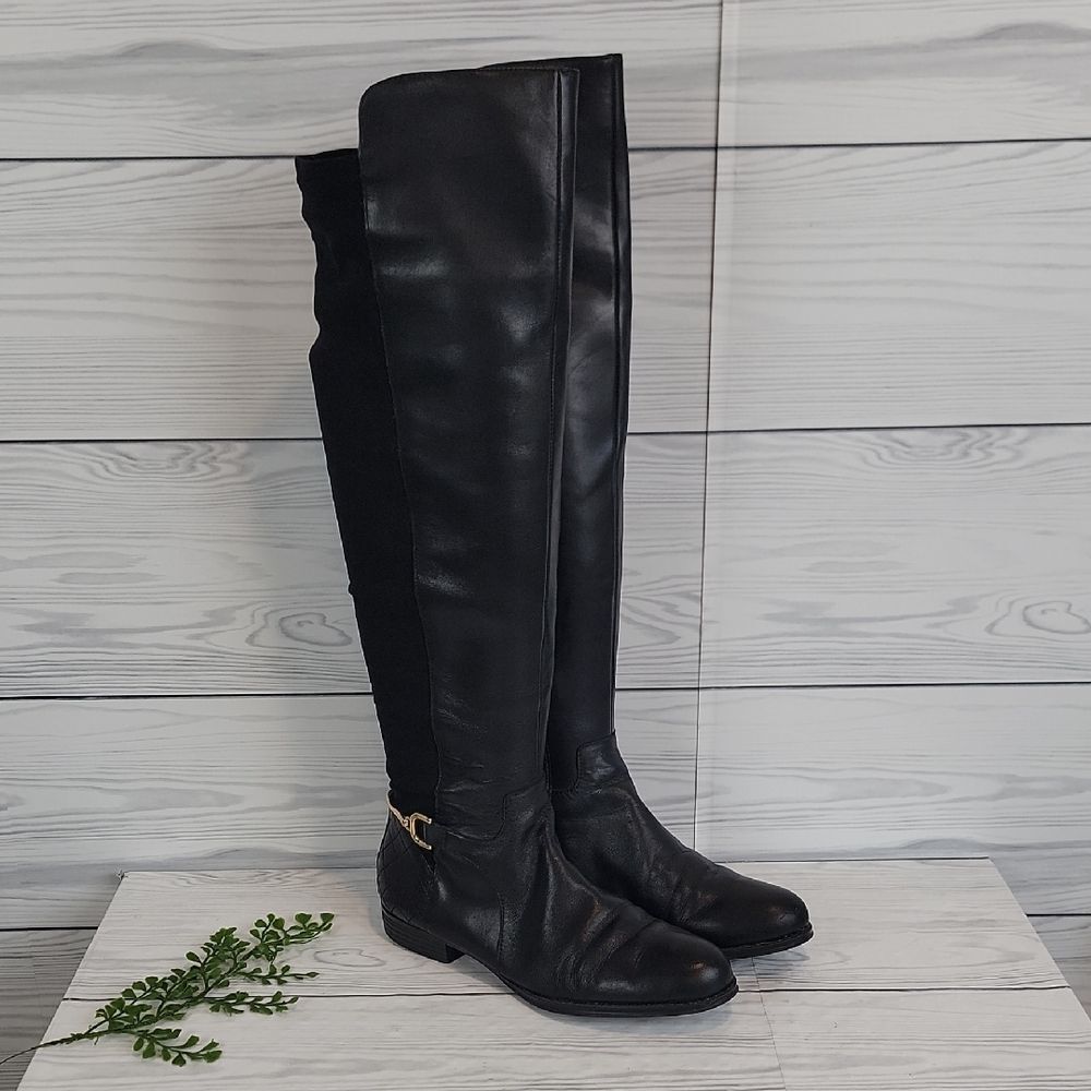 Isacc Mitzrah Imtory Black Knee-High Leather Boots Womens Size 7